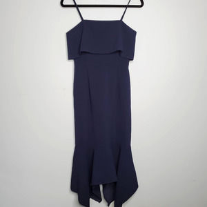 PS THE LABEL Navy Blue Square Neck Handkerchief Hem Dress Sz X-Small XS
